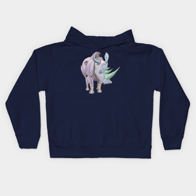 Crash of Rhinos Mechanical Rhino Tyrian Raptor Kids Hoodie by AJ Leibengeist